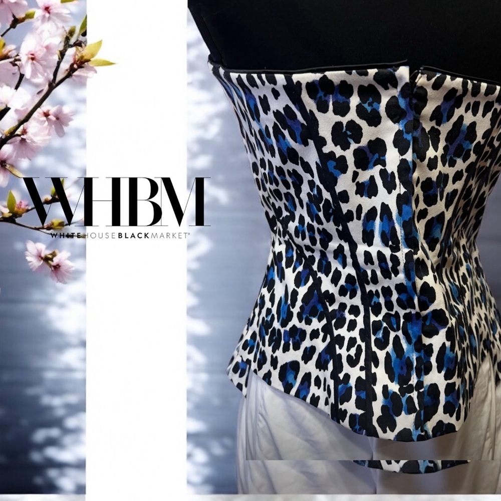 WHBM Blue and Black Leopard Print Corset Top